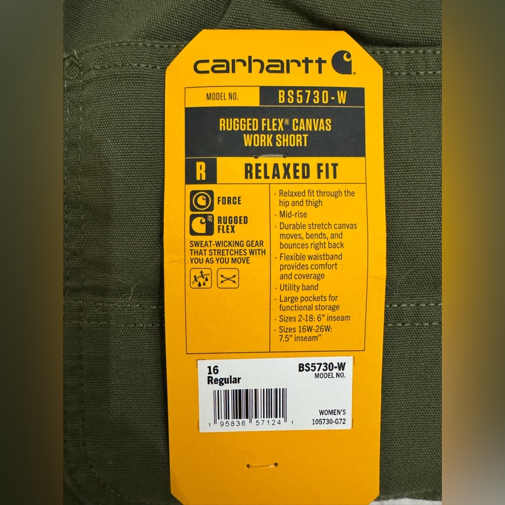Carhartt Rugged Flex Canvas Work Shorts Womens 16 Regular BS5730-W - Picture 3 of 3